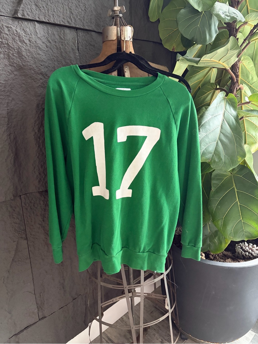 Colsie Green Crewneck Sweater with White '17' Graphic - Picture 2 of 4